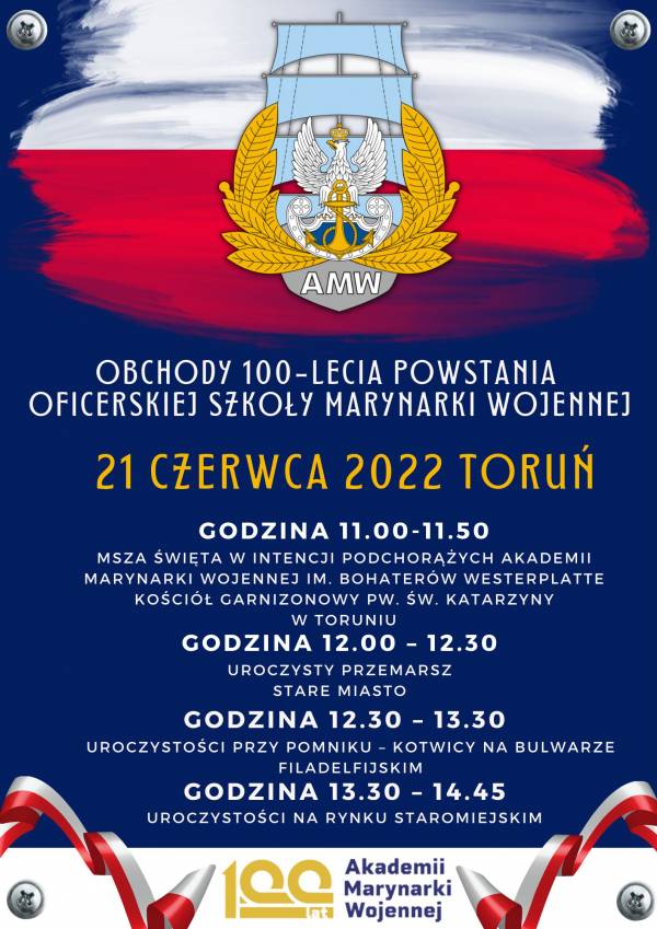 Zapowiedź - uroczystości 100. rocznicy powstania Oficerskiej Szkoły Marynarki Wojennej w Toruniu